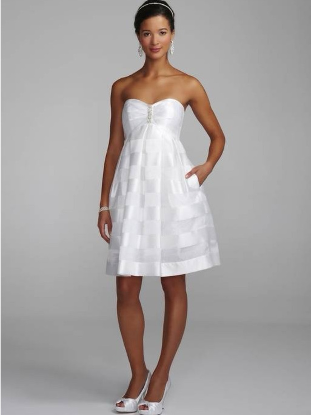 White Strapless Wedding Dress with Embellished Bow Bust